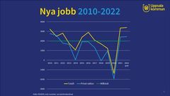 I snitt har 2 082 nya jobb skapats per år 2010–2022.  Merparten av jobben finns inom handel, transport och besöksnäring.