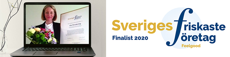 Maria Liljenberg, HR-specialist på Afa Försäkring, tar emot diplomet med motiveringen till finalplatsen av utmärkelsen Sveriges Friskaste Företag.