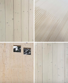 Olika exempel på synliga ytor av KL-trä, foton: Johan Fröbel, Martinsons/Holmen, Setra.