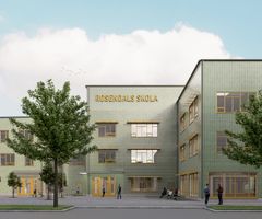 Rosendals skola - Huvudentré från öster (illustration: Sweco Architects)