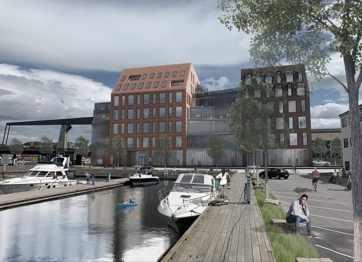 IAF Gruppen ska bygga en ny affärs- och kontorsbyggnad på Værstetorvet i Fredrikstad. l. Griff arkitektur.