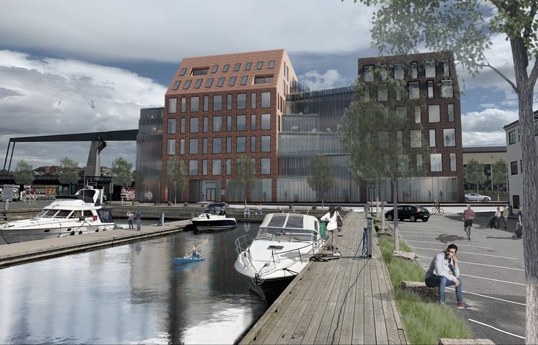 IAF Gruppen ska bygga en ny affärs- och kontorsbyggnad på Værstetorvet i Fredrikstad. l. Griff arkitektur.