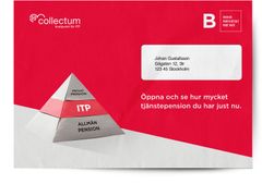 Det röda kuvertet från Collectum innehåller årsbesked för tjänstepensionen ITP.
