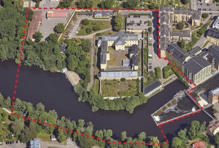 Planområdets preliminära avgränsning följer avgränsningen från programmet. Norrköpings kommun, 2022.