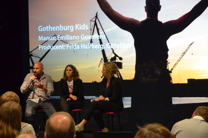 Emiliano Goessens, Frida Hallberg, initiativtagare till Manusfabriken, samt Marit Kapla, projektledare Lindholmen Science Park.