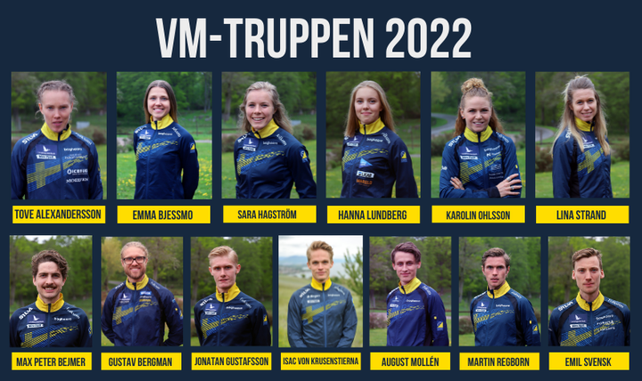 Sveriges trupp till sprint-VM i Danmark består av sex damer och sju herrar. Foto: Svenska Orienteringsförbundet.
