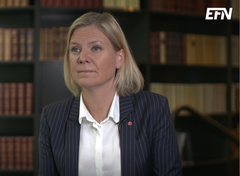 Magdalena Andersson, finansminister, intervjuas av Katrine Marçal. Foto: EFN Ekonomikanalen, bilden får användas fritt i detta sammanhang