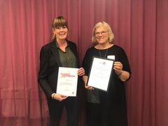 Från vänster: Tina Ekström, vd Nyckeltalsinstitutet och Lillemor Olsson, enhetschef för HR Jämtkraft AB Foto Energiföretagen