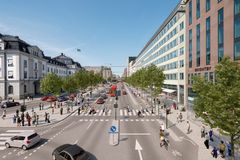Visionsbild av nya Vasagatan framför Centralstationen, vy från Vattugatan i riktning norrut (Sweco).