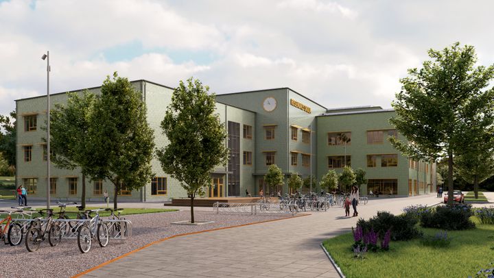 Visionsbild över Rosendals skola som nu fått beviljat bygglov. Illustration: Sweco Architects