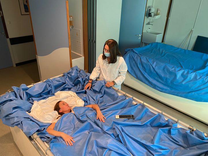 Den specialbyggda sängen på Medes institut för rymdmedicin och fysiologi i Toulouse, Frankrike. Foto: Medes