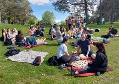 Förra årets sommarjobbare i solskenet på Gûltzauudden.