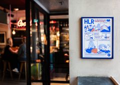 Den nya HLR-affischen uppsatt på restaurang Vassa Eggen i Stockholm.
