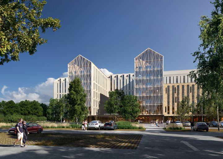 Så här kan det nya akutsjukhuset i Växjö komma att se ut. Illustration: Arkitema och LINK Arkitektur