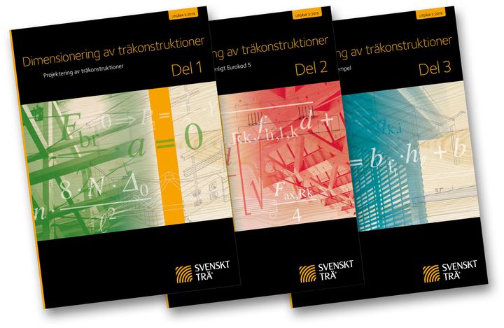 Publikationerna Dimensionering av träkonstruktioner Del 1–3. Foto: Svenskt Trä.
