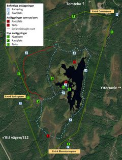 Karta över Grössjöns naturreservat med några av de nya förslagen i skötselplanen.