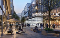 Veddesta industriområde omvandlas till livfull och upplevelserik stadsmiljö med Stockholmsregionens första anläggning för skidåkning inomhus, hotell, kontor, kommersiella lokaler och bostäder. (Visionsbild: C.F. Møller Architects / Serneke)
