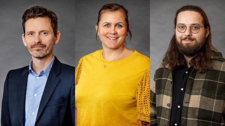 Malte Stövring, Jennie Florin och Nils Modéer är nya på Stiftelsen Radiohjälpen. Foto: Janne Danielsson