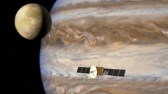Illustration av JUICE vid Jupiter. ESA/AOES