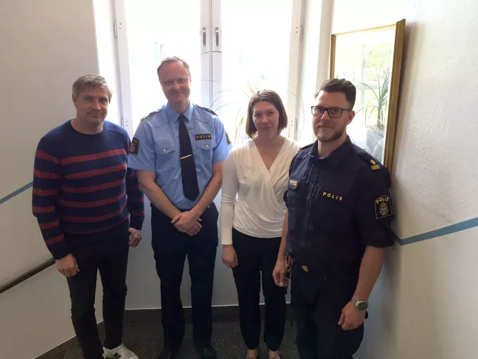Lars Isacsson (kommunalråd Avesta kommun), Mattias Skarp (polisområdeschef), Maria Sundström (risk- och säkerhetssamordnare Avesta kommun), Thomas Nordström (kommunpolis)