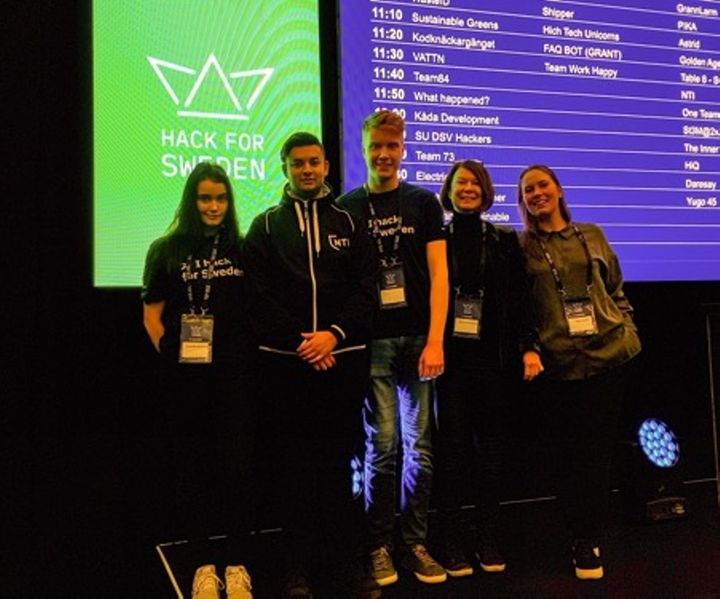Team High Tech Unicorns, från vänster Amandha Stensson, André Edetun Falk, Johan Lind, Anette Gustafsson och Agnes Lindell.