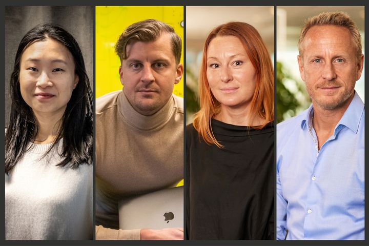 Schibsteds nya kampanjrapportering påvisar attention mer utförligt, bland annat med hjälp av AI. På bilden Yuwei Zhang, Pontus Larsson, Karolina Nilvang, Joakim Flodin.