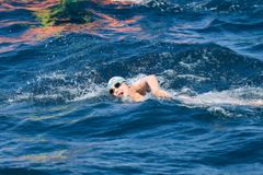 Nathalie Pohl in open seas during her crossing of the Cook Strait (photo: Mark Tantrum)