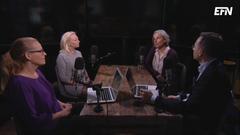 Övre raden från vänster: Helena Ullhag, mäklare Karlsson & Uddare, Ann-Christin Lenksjö, kontorschef på Handelsbanken i Nacka Forum. Nedre raden från vänster: Petra Bergman, programledare för bostadspodden Kvadrat, Joakim Båge, programledare för bostadspodden Kvadrat. Bilden får användas fritt i detta sammanhang.