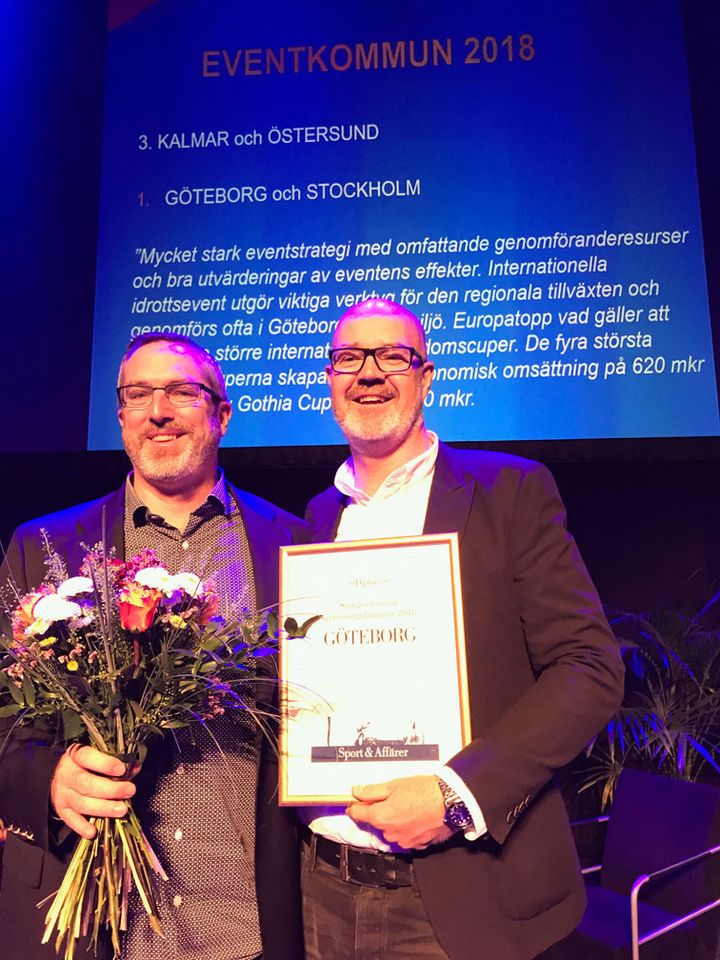 Anders Albertsson, Got Event, och Magnus Hallberg, Göteborg & Co, fick ta emot utmärkelsen som Sveriges främsta evenemangskommun 2018