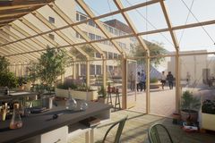 Campuset kommer ha en takterrass med ett växthus som är tillgängligt för alla elever.