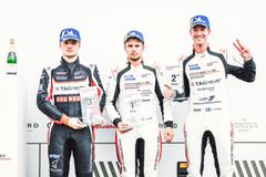 Prispallen race 2, fr.v: Hampus Ericsson, Lukas Sundahl, Edvin Hellsten. Foto: Armin Hadzic
