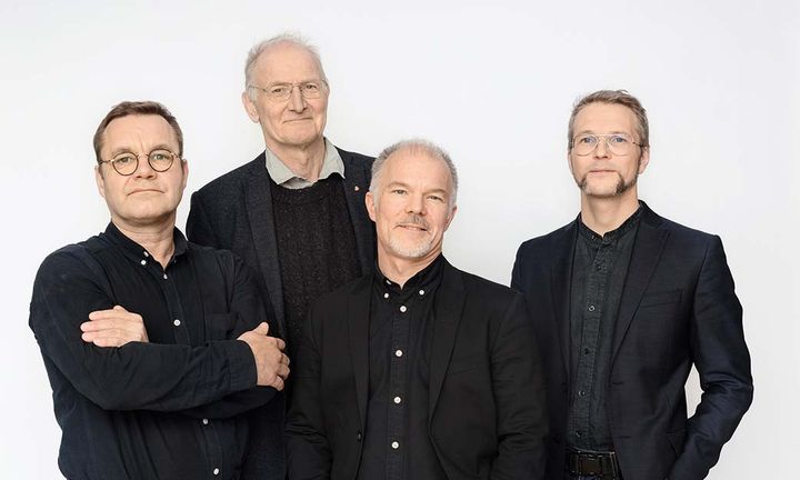 Författarna till Arkitektens handbok. Från vänster Jacob Hidemark, Anders Bodin, Martin Stintzing och Sven Nyström.