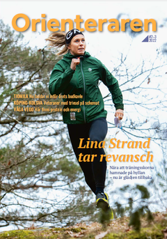 Det allra första numret av Orienteraren. Landslagslöparen Lina Strand syns på omslaget.