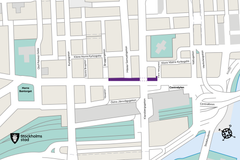 Karta över sträckan på Vasagatan som byggs om sedan oktober 2021. Karta: Stockholms stad.