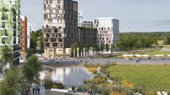 Bild: Kajer mot det gröna i Barkarbystaden, Tovatt Architects and planners AB, beskuren bild.