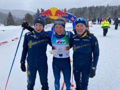 Linda Lindkvist, Lisa Larsen och Evelina Wickbom bärgade silvret till Sverige på torsdagens avslutande stafett i EM i skidorientering. Bild: Martin Hammarberg