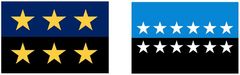 Europeiska kol- och stålgemenskapens flaggor 1958−1972 och 1986−2002.