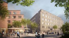 Illustration av kvarteret Kattrumpstullen 17 i campus Albano