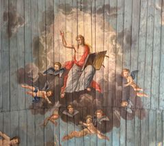 Bemålat tak med motivet Kristusbild från Öckerö kyrka. Foto: Kajsa Nyström Rudling