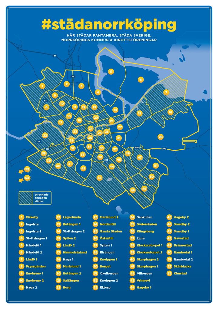 Karta över städområden för #stadanorrköping