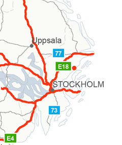 Översiktskarta över trafikintensiva vägar i Stockholmsområdet.