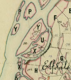 Kartbild från 1890 talet där Knapperön syns omgiven av älven.