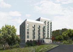 Visionsbild över kvarteret Gisslaren, 96 studentbostäder i Årsta. Källa: Vera Arkitekter