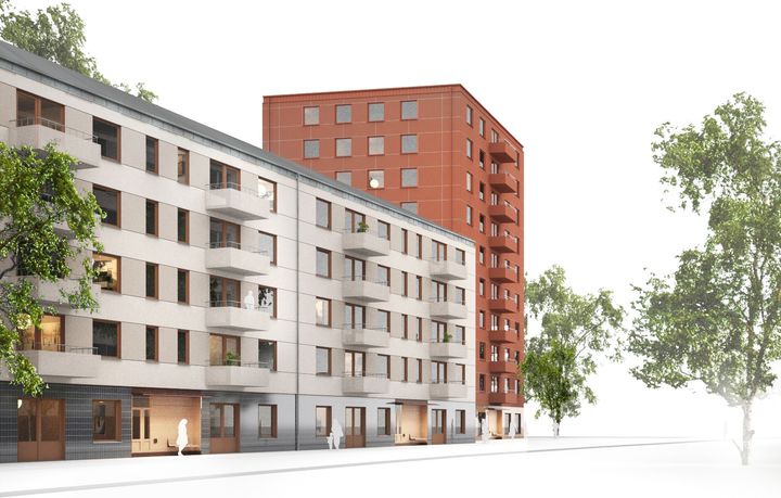 Stockholmshusen i en moderna stadsmiljö från den reviderade gestaltningsprogrammet.