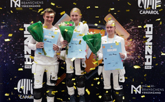 Vinnarna i Måleri-SM 2022 (fr v: Marcus Gustafsson, Rättvik (3:e plats), Wilma Engelbrektsson,
Lidköping (1:a plats), Céline Hansen, Lidköping (2:a plats).  Foto: Fredrik Kron