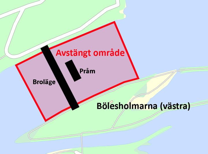 Område i Umeälven som stängs av 29 juli–6 september, vardagar klockan 06.00–20.00.