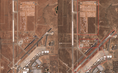 Bilden visar en jämförelse mellan maj 2019 och maj 2020. Platsen är Victorville utanför Los Angelse i Kalifornien, USA. Foto: Rymdstyrelsen, Copernicus Sentinel 2 och Google
