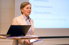 Lena Hagman, ekonom vid Teknikföretagen, under seminariet "Sveriges exportsektor växer".