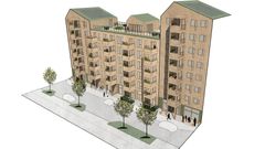 Visionsbild över den kommande byggnaden med bostäder för äldre i Rosendals kvarter C. Illustration: In Praise of Shadows
