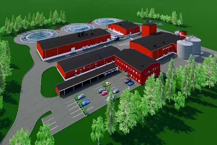 Illustration visar det nya avloppsreningsverket som ska byggas i Vappa utanför Enköping.